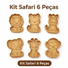Kit 6 cortador marcador molde tema safari para biscoitos, pasta americana e outros