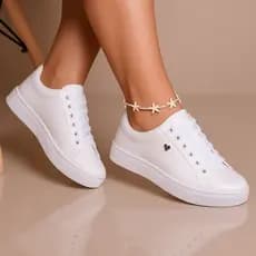 Tenis Branco Feminino Casual Dia a Dia Moda Confortável Blogueira Bordado Academia Ortopédico Leve