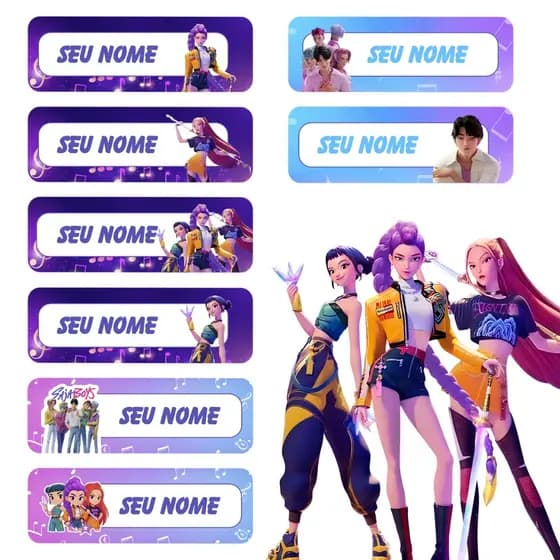 Etiqueta Adesiva Escolar Lápis Vinil Personalizada Guerreiras do Kpop Demon Hunters Adesivos