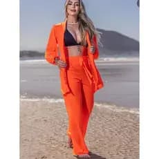 Conjunto Saída de Praia Blusa Manga Longa e Calça Tamanho Único