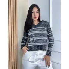 Blusa feminina suéter manga longa rajada  Gola V