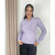 Blusa de Manga Longa Gola V Trico com Elastano