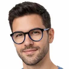 Óculos Masculino Redondo Preto com Azul Armação Confortável Leve Estilo Vintage