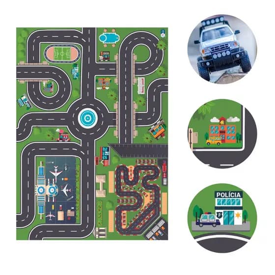 Tapete Brinquedo HotWheels + BRINDE Pista de Carrinhos Interativa Carros Carro Carrinho Cidade City Grande Lona 1.40x1.00m Tapete Atividade Hotwheels Kids Pista para brincar MCqueem Hot Wheels