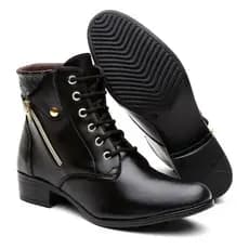 Coturno Bota Feminino Cano Baixo de Zíper e Fivelas Fechamento Prático Facil de Calçar Casual