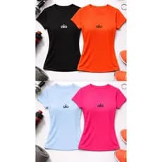 Camiseta Esportiva Feminino Malha Dry Fit Kit Com 4 Peças Manga Curta Crossfit Academia