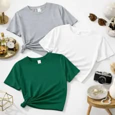 Kit 3 Camisetas Femininas Lisas Básicas Sem Estampas Perfeito Acabamento Algodão Reforçado