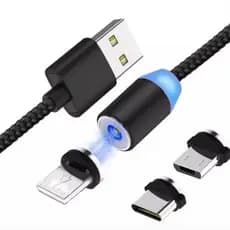 Cabo Usb Carregador Magnético Imã Turbo Com 3 Conectores Micro USB Lightning (iPhone) USB Tipo-C