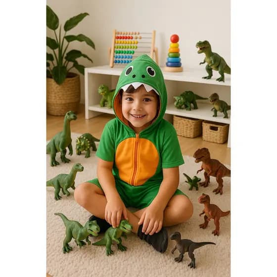 Fantasia Dinossauro Infantil Menino Luxo Curto Verde Full