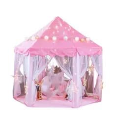 Tenda Castelo Barraca Infantil Rosa Cabana + Bola Led Colorida + Cordão Led Estrela Melhor Presente