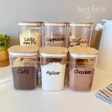 Pote Com Tampa De Bambu Hermético 1L Café Açúcar Biscoito Mantimentos Cantinho do Café