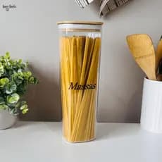 Pote Hermético Tampa De Bambu Porta Mantimentos Espaguete Massas Macarrão 2 L Quadrado