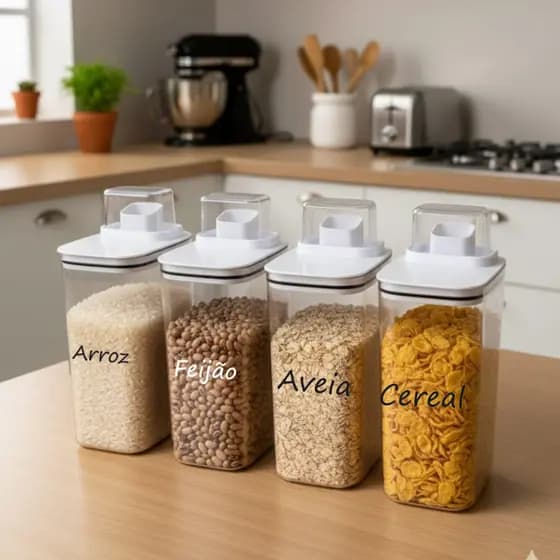 Pote Hermético Com Copo Medidor Dispenser Para Alimentos Cereais Grãos 2,3L
