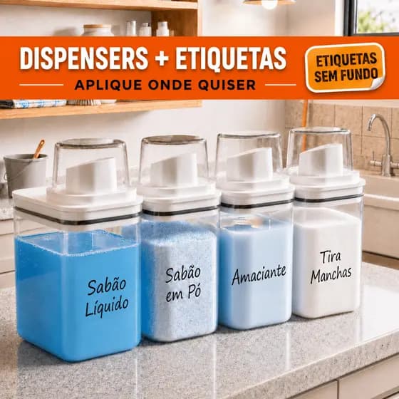 Dispenser Herméticos 1,5L Porta Sabão Pó Organizador Lavanderia Percarbonato de Sódio
