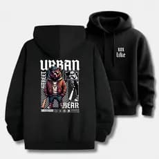 Moletom Unlike Streetwear Style Estampado Urban Street Bear Capuz Bolso Canguru Premium
