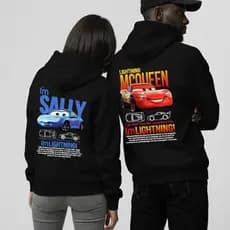 Moletom Kit Casal Carros Feminino e Masculino Relâmpago McQueen e Sally Namorados Combinando