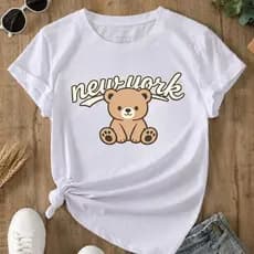 Camiseta Feminina New York Ursinho Premium Algodão 100% Moda Tendência