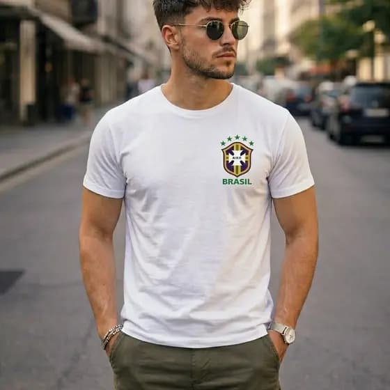 Blusa Camiseta Seleção Brasil Copa 2026 Futebol Casual 100% algodão