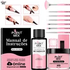 Kit Alongamento Unhas de Porcelana Monomer Pó Acrílico 7 Pincéis Dappen