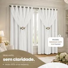 Cortina Corta Luz 3,00m X 1,80m 100% Blackout Com Voil Branco Para Sala Ou Quarto Varão Simples