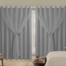 Cortina Corta Luz 4,00m X 2,50m 100% Blackout Com Voil Cinza Sala Ou Quarto Para Varão Simples