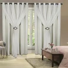 Cortina Corta Luz 4,00m X 2,50m 100% Blackout Com Voil Branco Para Sala Ou Quarto Para Varão Simples