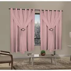 Cortina Corta Luz 2,00m X 1,80m 100% Blackout Com Voil Rosa Para Sala Ou Quarto Varão Simples