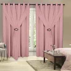 Cortina Corta Luz 3,00m X 2,40m 100% Blackout Com Voil Rosa Para Sala Ou Quarto Varão Simples