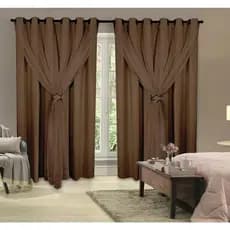 Cortina Corta Luz 2,00m X 2,40m 100% Blackout Com Voil Tabaco Para Sala Ou Quarto Varão Simples