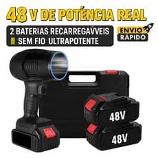 Soprador Turbo Portátil 48V Recarregável 2 Baterias Alta Potência para Limpeza Automotiva e Doméstica Forte