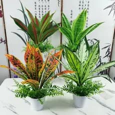 Flores artificiais de plástico artificial, plantas verdes, enfeites de Bonsai, plantas de plan de tigre, vasos de planta
