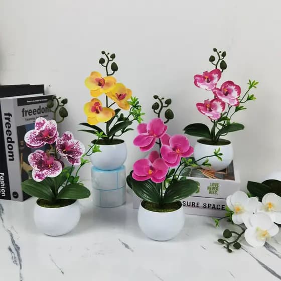 Flor Artificial Phalaenopsis vaso planta decoração de escritório em casa ornamentos fotografia Bonsai planta verde