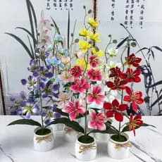 Huilan Flor Artificial Bonsai Pequena Magnólia Planta de Flor de Plástico Artificial Vaso Phalaenopsis Flor Artificial L