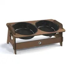 Comedouro e Bebedouro Em MDF Pet Para Cachorros e Gatos Com 2 Potes Para Ração e Água