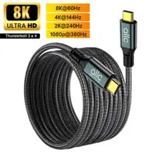 Cabo de Vídeo 8K 60Hz Tipo C para Tipo-C ThunderBolt Compatível com MacBook Notebook USB-C
