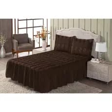 Kit Colcha Casal 03 Peças Eva Matelada Bordada Desenho Borboleta com Babado Tecido Premium Elegante