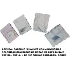 Agenda Planner Caderno Caderneta A5 Books Espiral Dupla Folhas Pautadas e Bloco de Notas na Capa