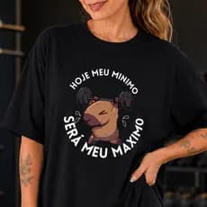 Camiseta Feminina Academia Meme Engraçada Algodão Unissex Treino Fitness Capivara Minimo