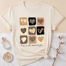 Camiseta T-shirt Love Coração Animal Print Tendencia Babylook 100% Algodão Blusa Camisa