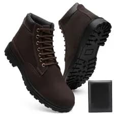 Bota Masculina Casual Couro Vegano Marrom Conforto e Qualidade Promoção + Carteira