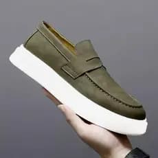 Mocassim Masculino Sola Alta Loafer Derby em Camurça Premium Costurado Ajuste Amplo