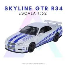 Nissan Skyline GTR R34 - Miniatura Escala 1:32 - Skyline Velozes e Furiosos - Cor Prata