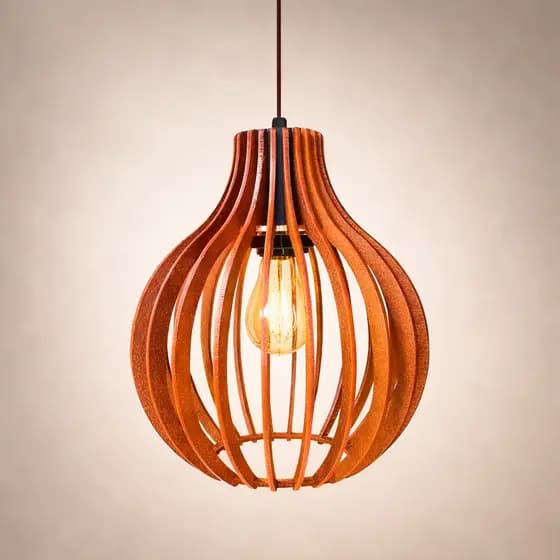 Kit 4 Lustre Pendente Luminária De Teto Vazado Moderno Madeira Para Sala, Cozinha, Quarto, Jantar