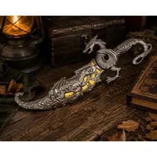 Adaga Punhal de Dragão Alto Relevo Espada Para Decoração Dourada