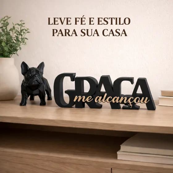 Letreiro Decorativo “Graça Me Alcançou” 20x7cm | Decoração Cristã Minimalista