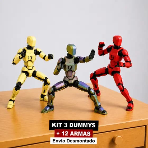 Kit Dummy 13 Boneco Articulado 13cm Multicolor e Dourado Metalizado + 4 Armas sortidas