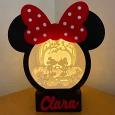Luminária Decorativa Infantil Personalizada com Nome | Abajur LED Estilo Orelhinha com Laço Vermelho