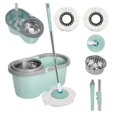 Mop Giratório Balde 13L Esfregão Cabo 130cm Rodinhas C Refil