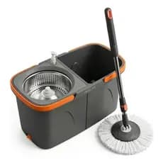 Mop giratório duplo duas águas rodinhas cesto inox esfregão cabo 130cm balde 13L refil fácil limpeza