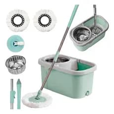 Mop giratório faxina rápida rodinhas balde 12L com refil esfregão cabo 130cm cesto inox fácil limpeza